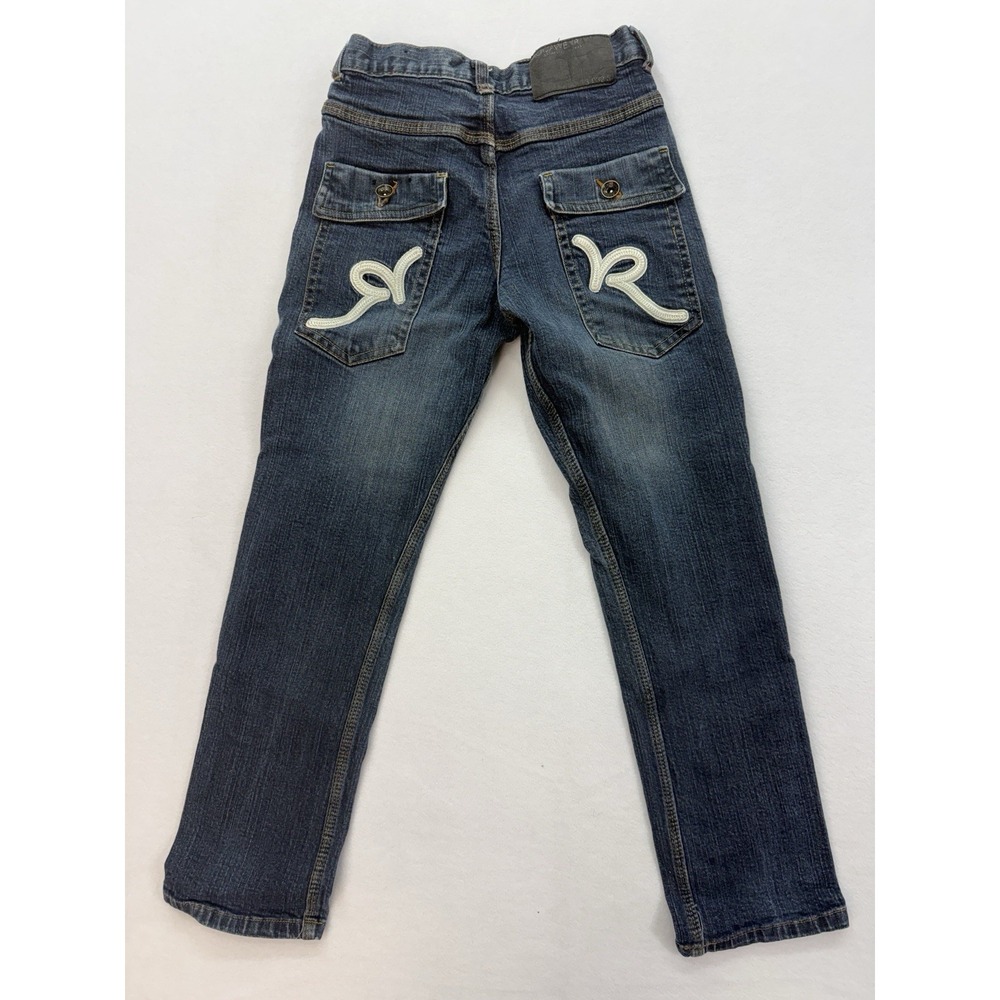 Vintage Rocawear Jeans Kids Size 10/27 (26x24)Blue Embroidered Flap Pockets‎ Y2K